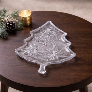Vintage Soga Japan Frosted Glass Christmas Tree Serving Plate 8x6.5